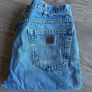 Carhartt flannel lined jeans distressed denim straight leg waist 32” inseam 28.5